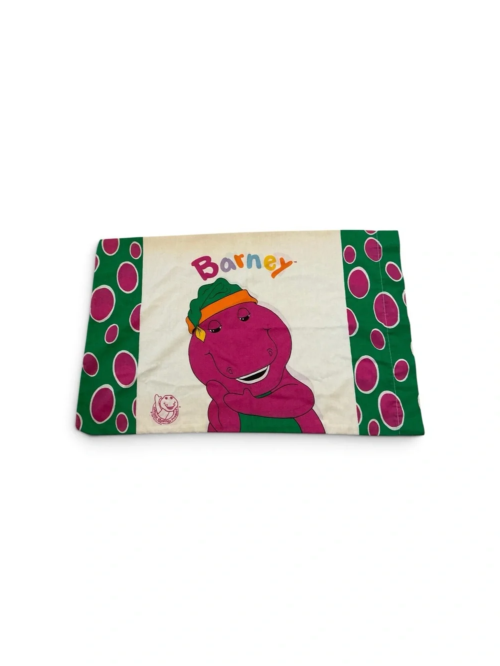 Vtg 1992 Barneys purple dinosaur twin size bed sheet flat ,fitted and pillowcase